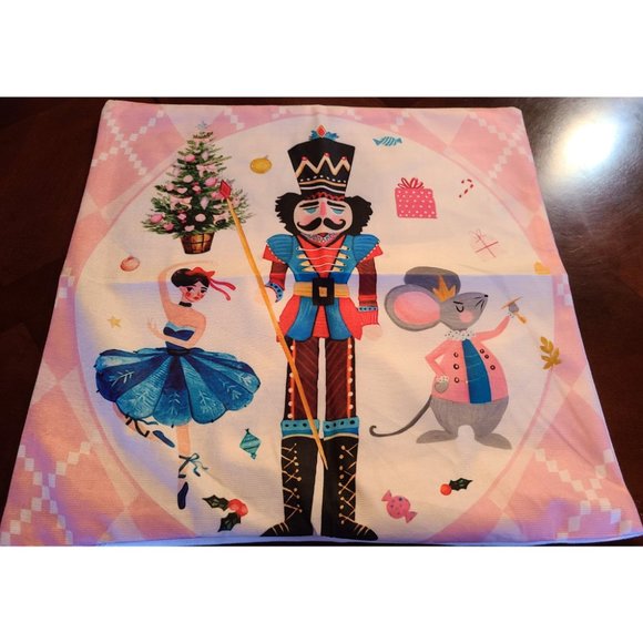 Nutcracker Christmas Pillow Cover Soft Decorative Case Accent Pink Holiday Decor - Picture 5 of 10